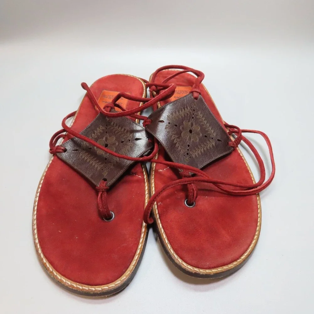 Goffredo Fantini Red Brown‎ Leather Gladiator Sandals Shoes Sz 9